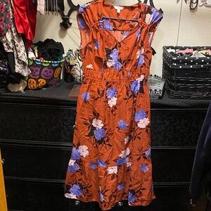 Time and Tru Orange Floral Midi Dress